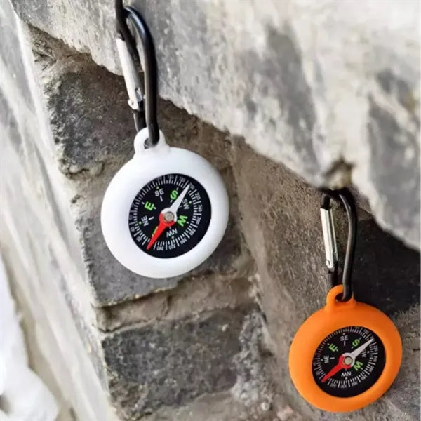 Silicone Compass Keychain w/ Carabiner Clip for Outdoor Use