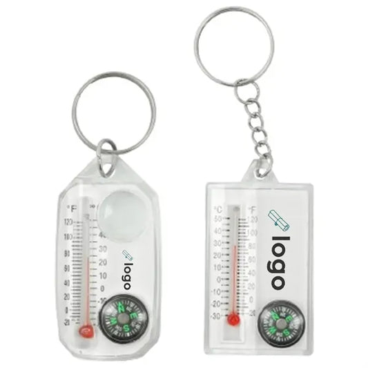 Mini Thermometer Keychain with Compass and Magnifying Glass