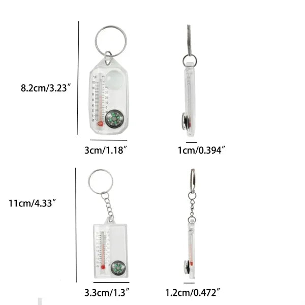 Mini Thermometer Keychain with Compass and Magnifying Glass