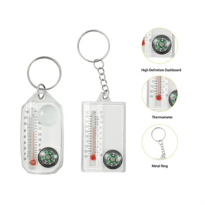 Mini Thermometer Keychain with Compass and Magnifying Glass