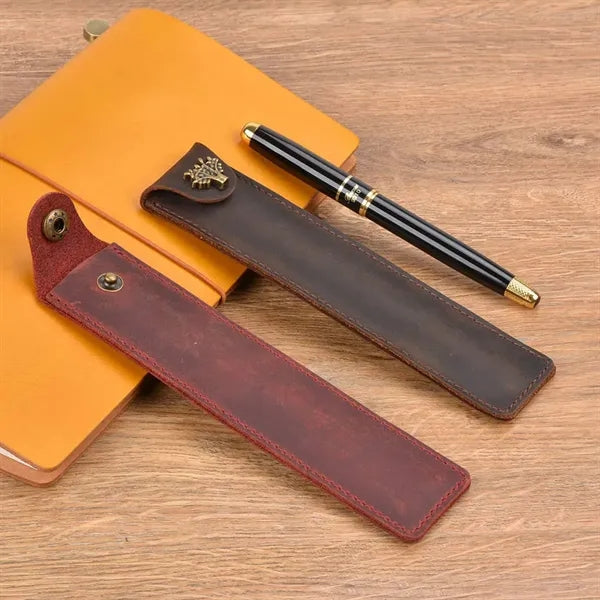 Genuine Leather Minimalist Slim Durable Single Flip Pen Case