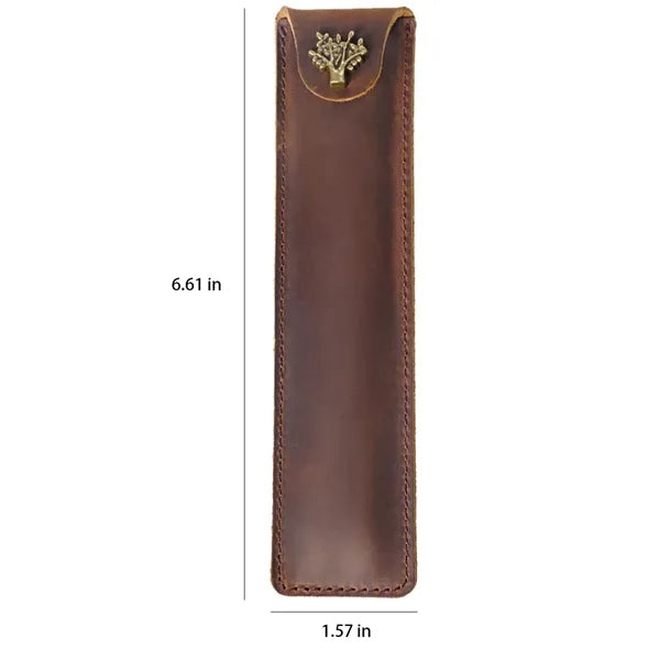 Genuine Leather Minimalist Slim Durable Single Flip Pen Case