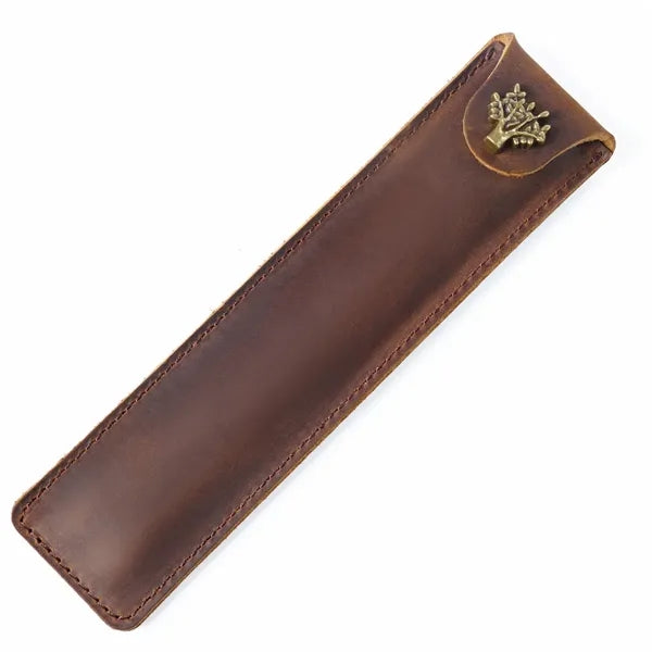 Genuine Leather Minimalist Slim Durable Single Flip Pen Case