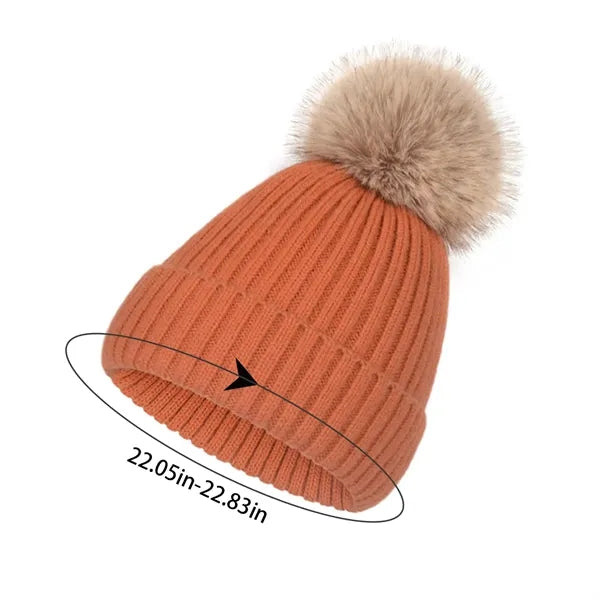Warm soft winter women ski cap knitted beanie hat with pom