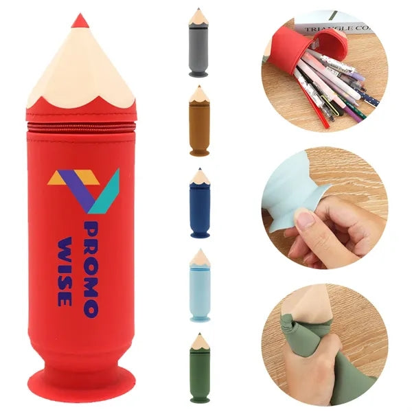 Pencil Shape Silicone Suction Cup Portable Spacious Pen Bag