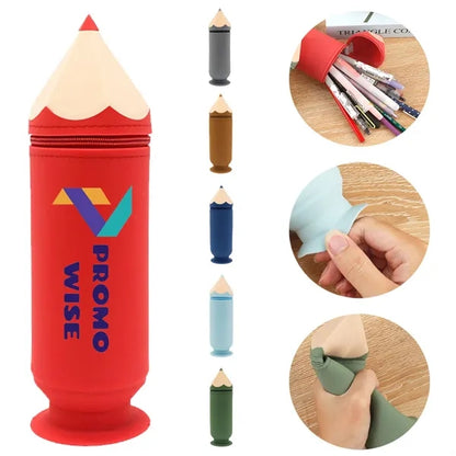 Pencil Shape Silicone Suction Cup Portable Spacious Pen Bag