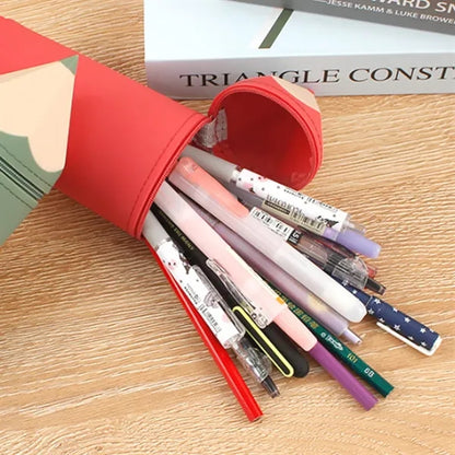 Pencil Shape Silicone Suction Cup Portable Spacious Pen Bag