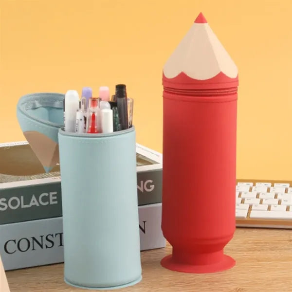 Pencil Shape Silicone Suction Cup Portable Spacious Pen Bag
