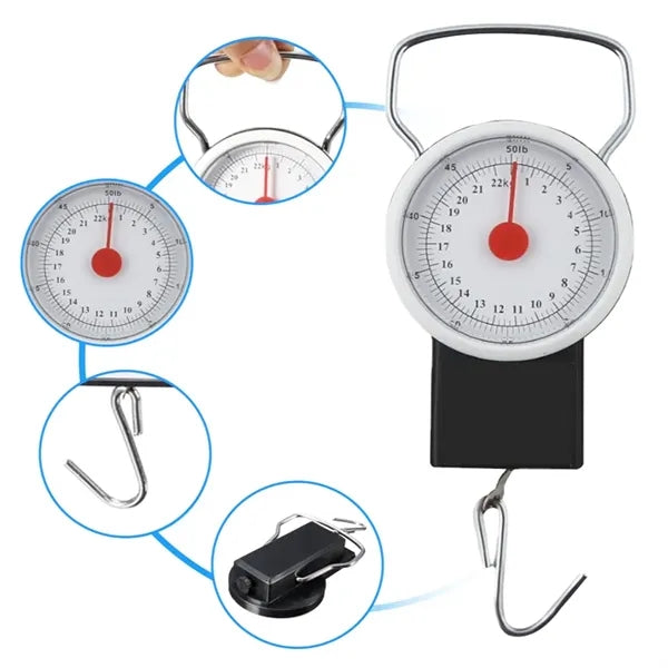Portable Hanging Scale with Hook and Dial Display