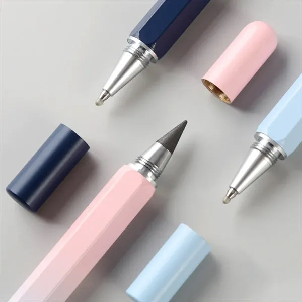 Dual-Tip No-Sharpening Replaceable Tip Hexagonal Metal Pen