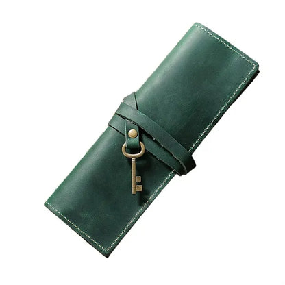 Premium Cowhide Leather Roll Pencil Pouch with Secure Flap