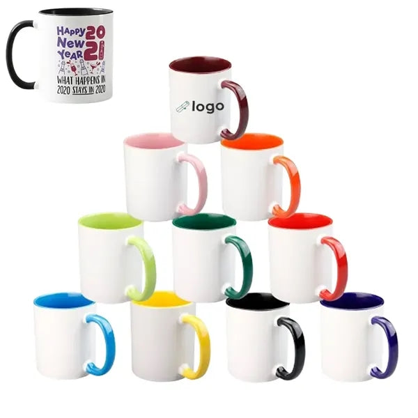 Customizable 11 Oz Ceramic Colorblock Mug with Handle