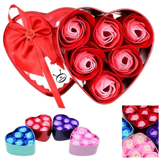 6Pcs Heart-Shaped Soap Flowers Tin Box