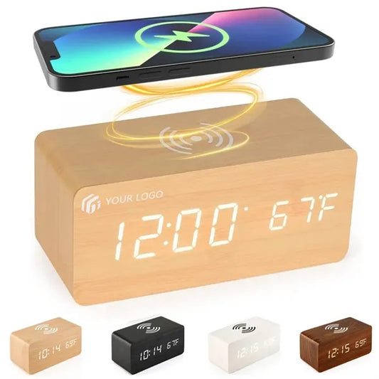 Bedroom office home alarm clock with wireless charging pad