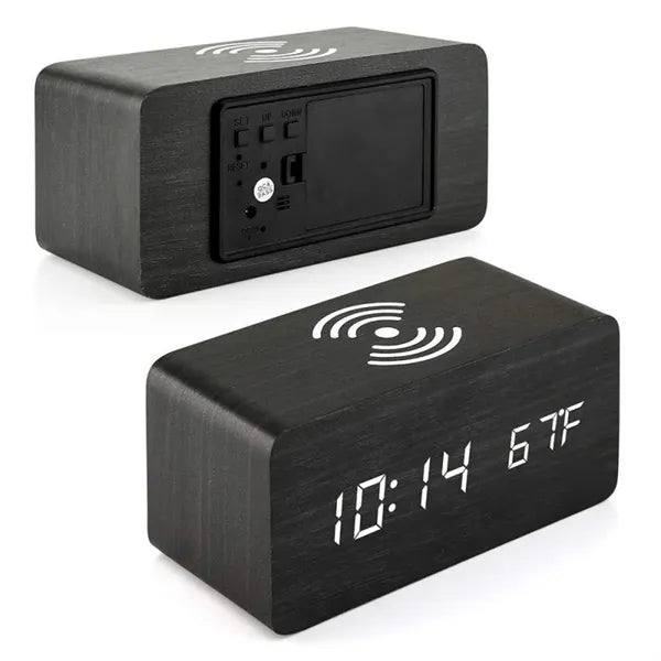 Bedroom office home alarm clock with wireless charging pad