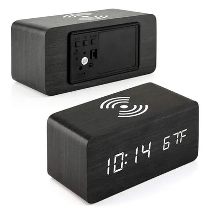 Bedroom office home alarm clock with wireless charging pad
