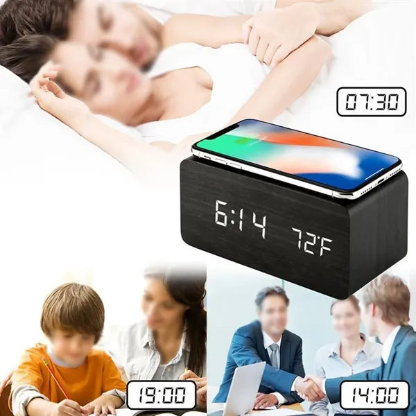 Bedroom office home alarm clock with wireless charging pad