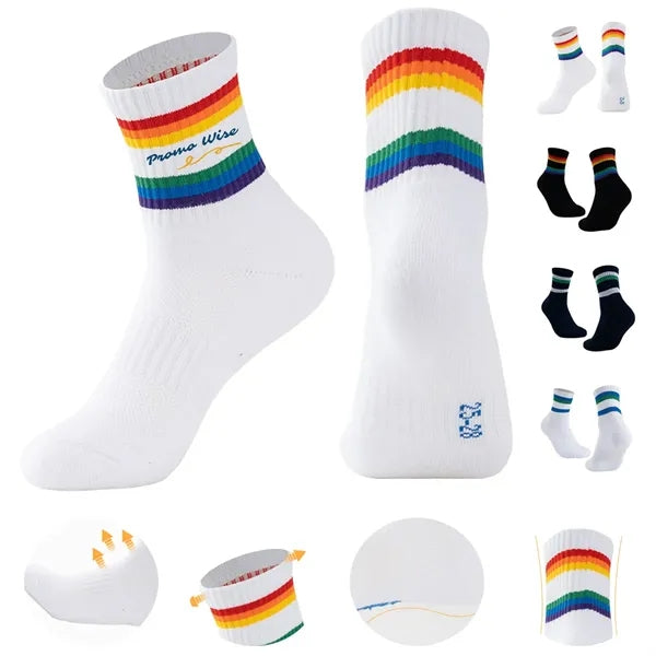 Comfort Elastic Non-Slip Cuff Rainbow Striped Sports Socks