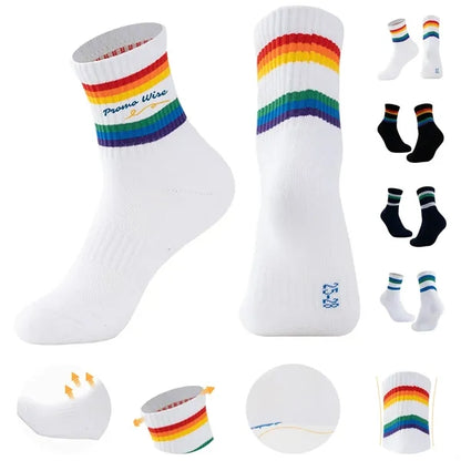 Comfort Elastic Non-Slip Cuff Rainbow Striped Sports Socks