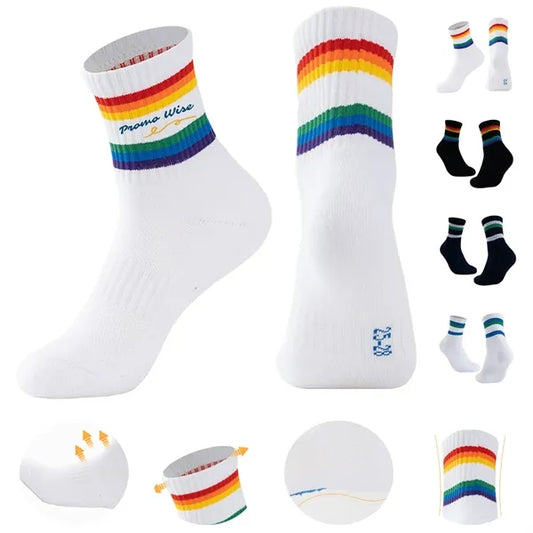 Comfort Elastic Non-Slip Cuff Rainbow Striped Sports Socks