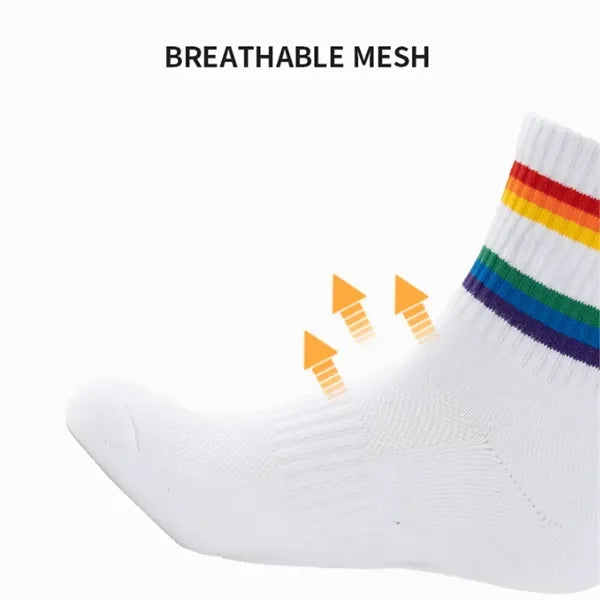 Comfort Elastic Non-Slip Cuff Rainbow Striped Sports Socks