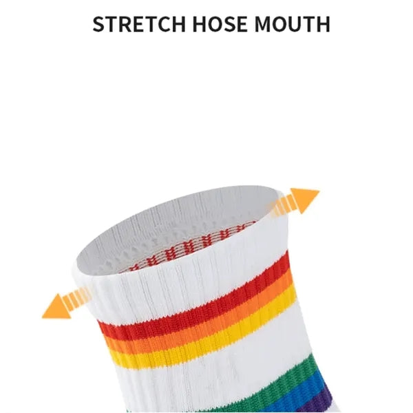 Comfort Elastic Non-Slip Cuff Rainbow Striped Sports Socks