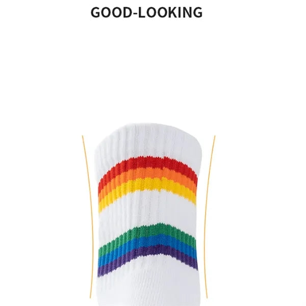 Comfort Elastic Non-Slip Cuff Rainbow Striped Sports Socks