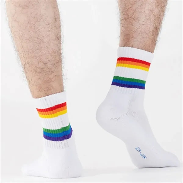 Comfort Elastic Non-Slip Cuff Rainbow Striped Sports Socks