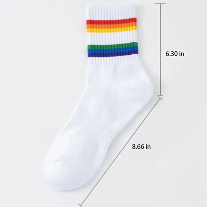 Comfort Elastic Non-Slip Cuff Rainbow Striped Sports Socks