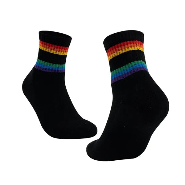 Comfort Elastic Non-Slip Cuff Rainbow Striped Sports Socks
