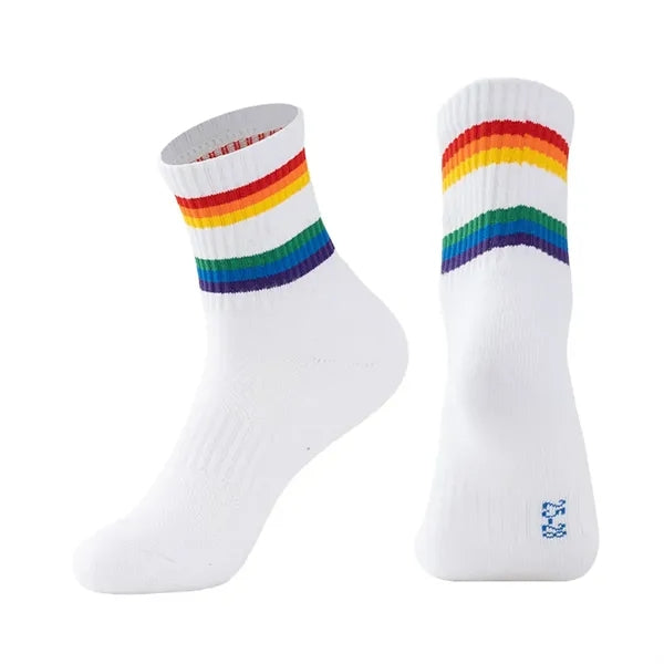 Comfort Elastic Non-Slip Cuff Rainbow Striped Sports Socks