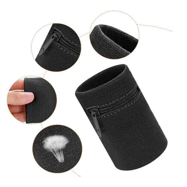 Custom Sweatband Wristband with Hidden Zipper Pocket