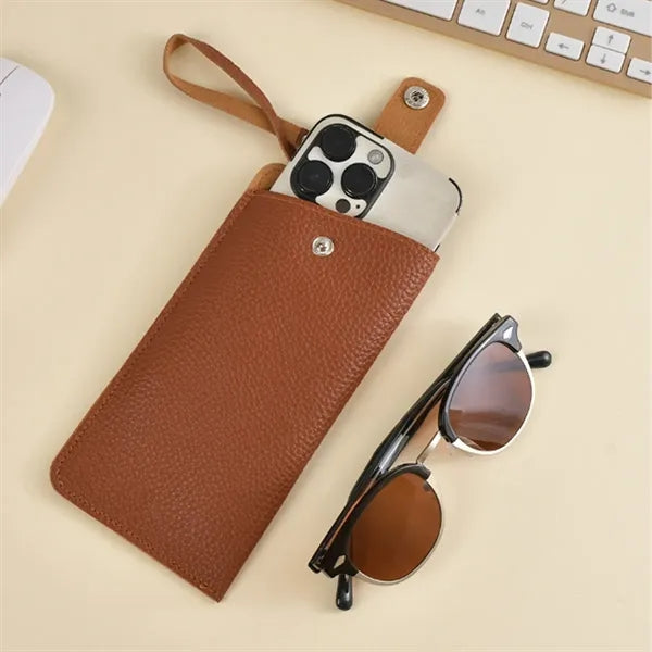 PU Leather Phone Pouch with Strap and Glasses Holder