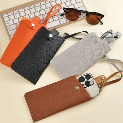PU Leather Phone Pouch with Strap and Glasses Holder