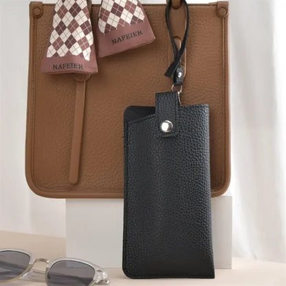 PU Leather Phone Pouch with Strap and Glasses Holder