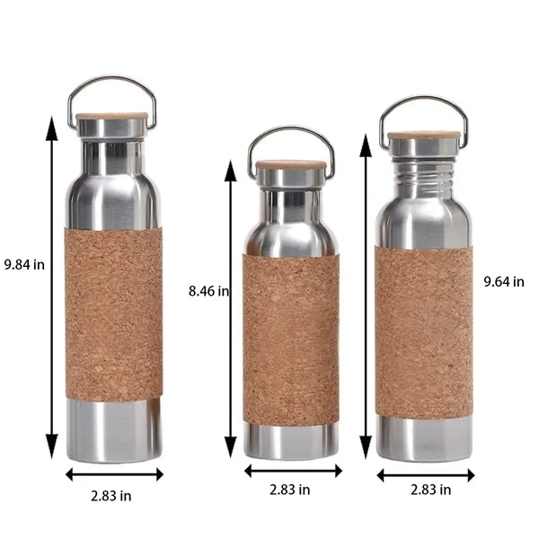Cork-Wrapped Thermos Leakproof Non-Slip Bottle with Handle