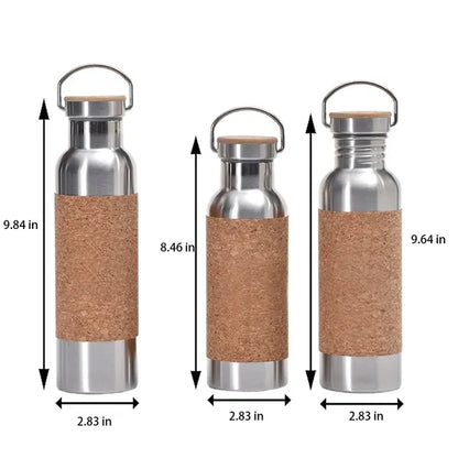 Cork-Wrapped Thermos Leakproof Non-Slip Bottle with Handle