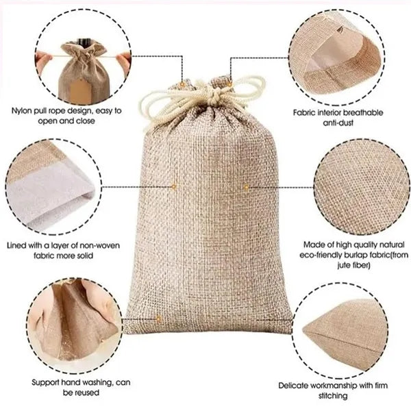 Multi-colored Christmas Linen Bags with Drawstring