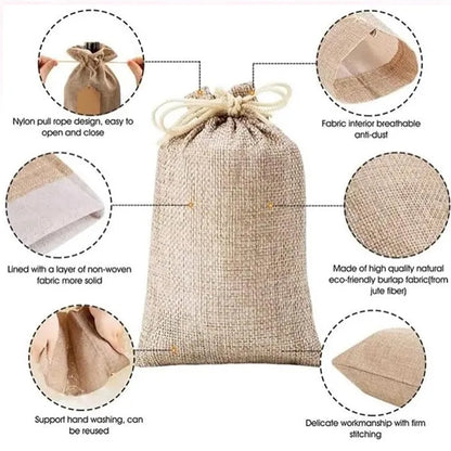 Multi-colored Christmas Linen Bags with Drawstring