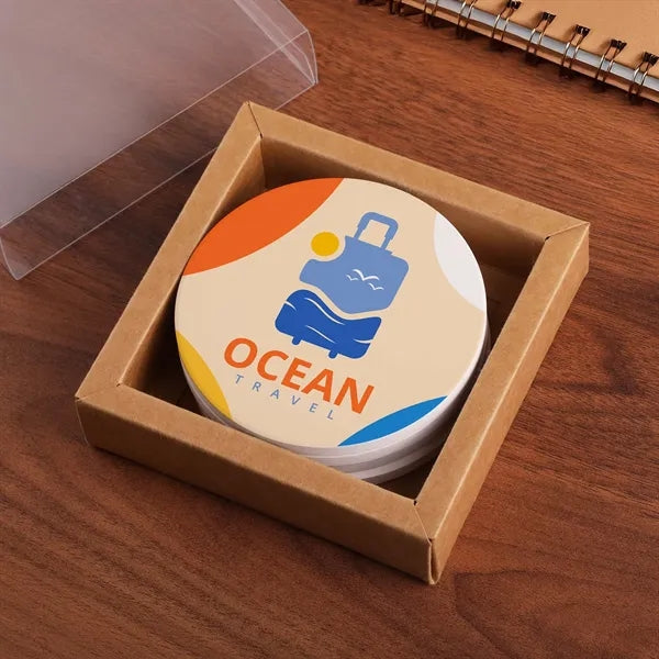 Round Ceramic 4 Pc. Coaster Set In Box