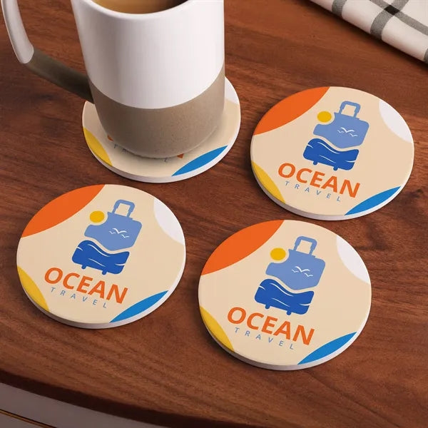 Round Ceramic 4 Pc. Coaster Set In Box