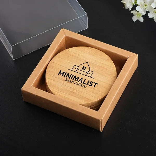 Round Bamboo 4 Pc. Coaster Set In Box