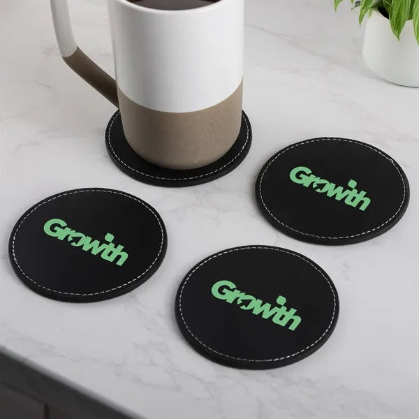 Benson Bonded Leather 4 Pc. Coaster Set In Box