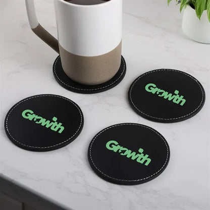 Benson Bonded Leather 4 Pc. Coaster Set In Box