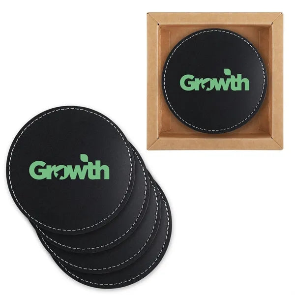 Benson Bonded Leather 4 Pc. Coaster Set In Box