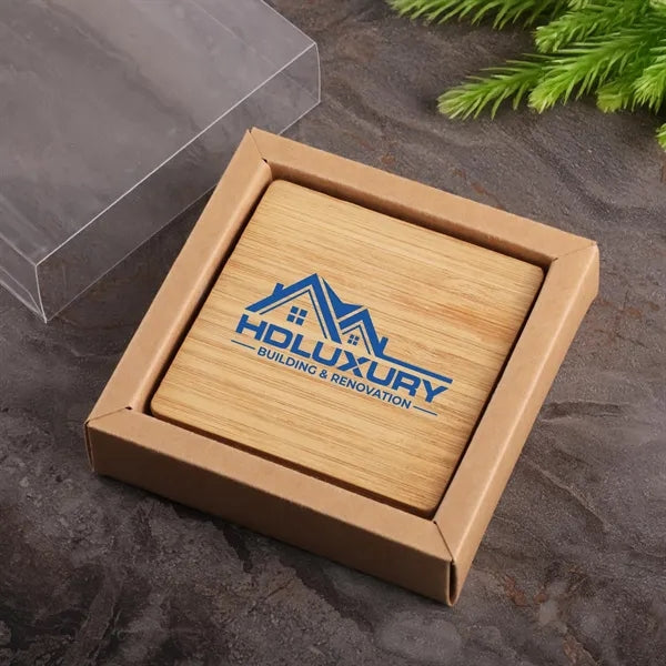 Square Bamboo 4 Pc. Coaster Set In Box