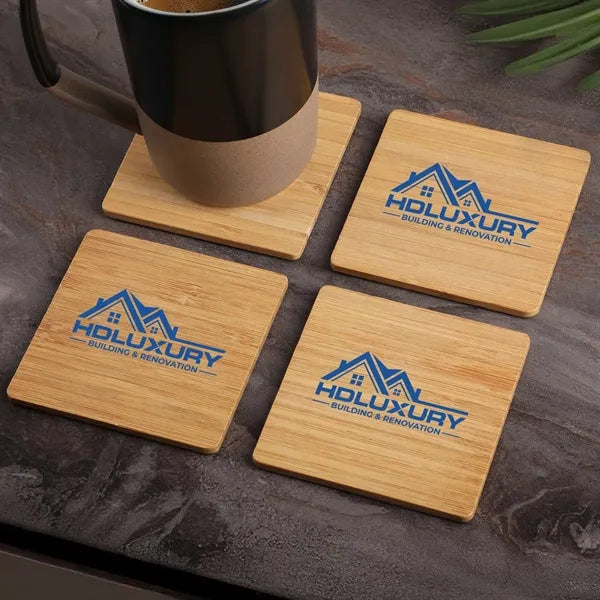 Square Bamboo 4 Pc. Coaster Set In Box