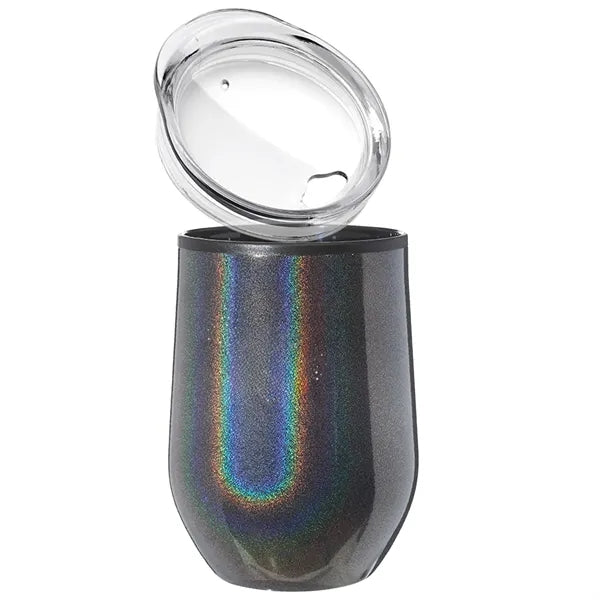 12 oz Travel Tumbler Iridescent Compact w/ Clear Lid EVA Pad