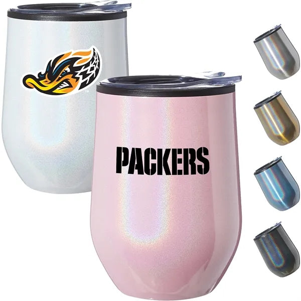 12 oz Travel Tumbler Iridescent Compact w/ Clear Lid EVA Pad
