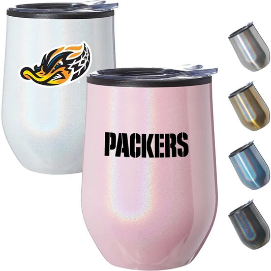 12 oz Travel Tumbler Iridescent Compact w/ Clear Lid EVA Pad